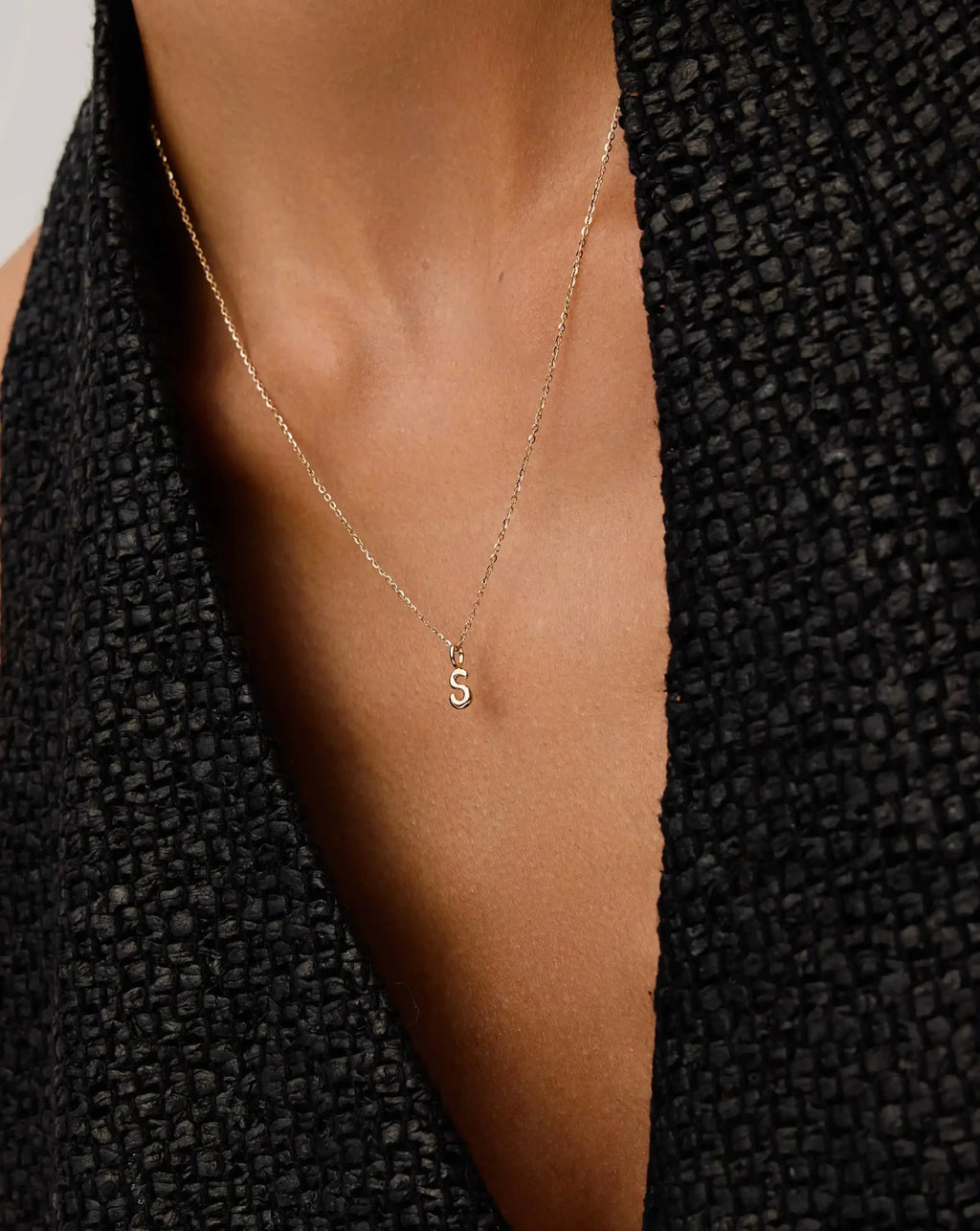 Solid Gold Initial Mini Pendant Necklace - S | 14k Solid Gold