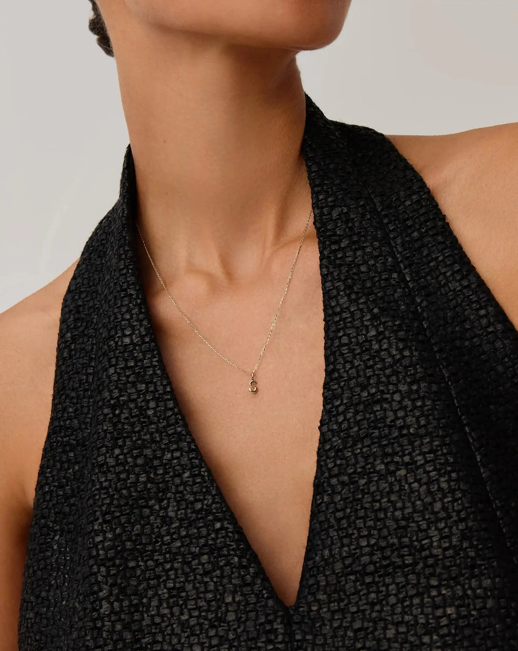 Solid Gold Initial Mini Pendant Necklace - S | 14k Solid Gold