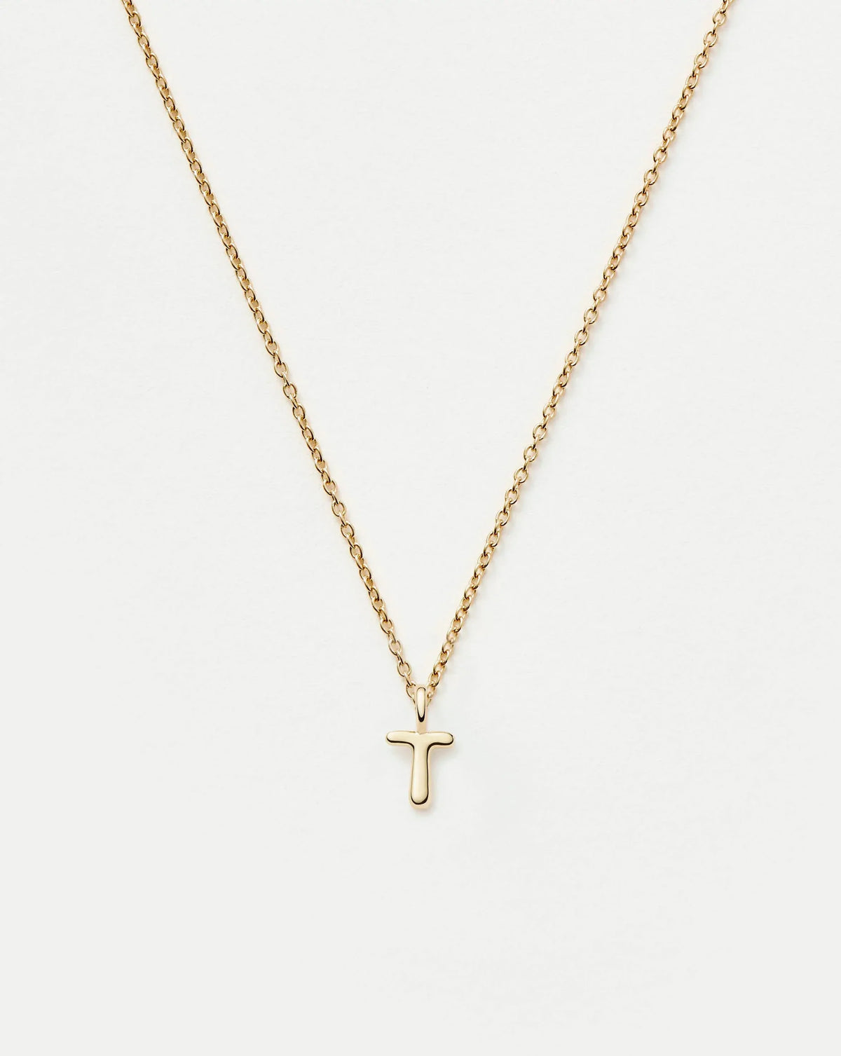 Solid Gold Initial Mini Pendant Necklace - T | 14k Solid Gold