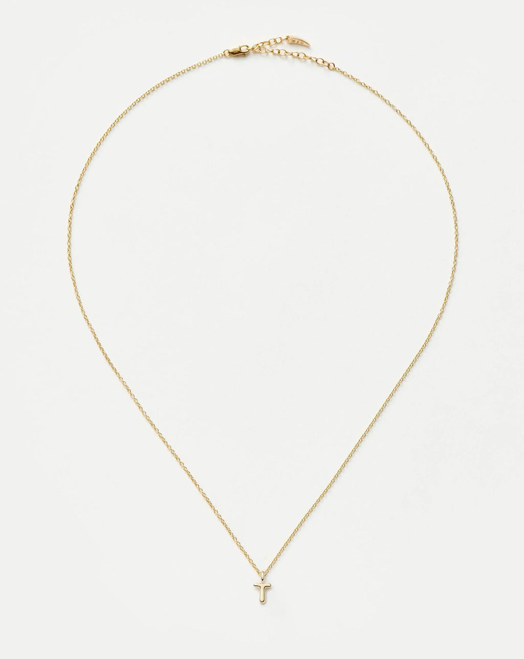 Solid Gold Initial Mini Pendant Necklace - T | 14k Solid Gold