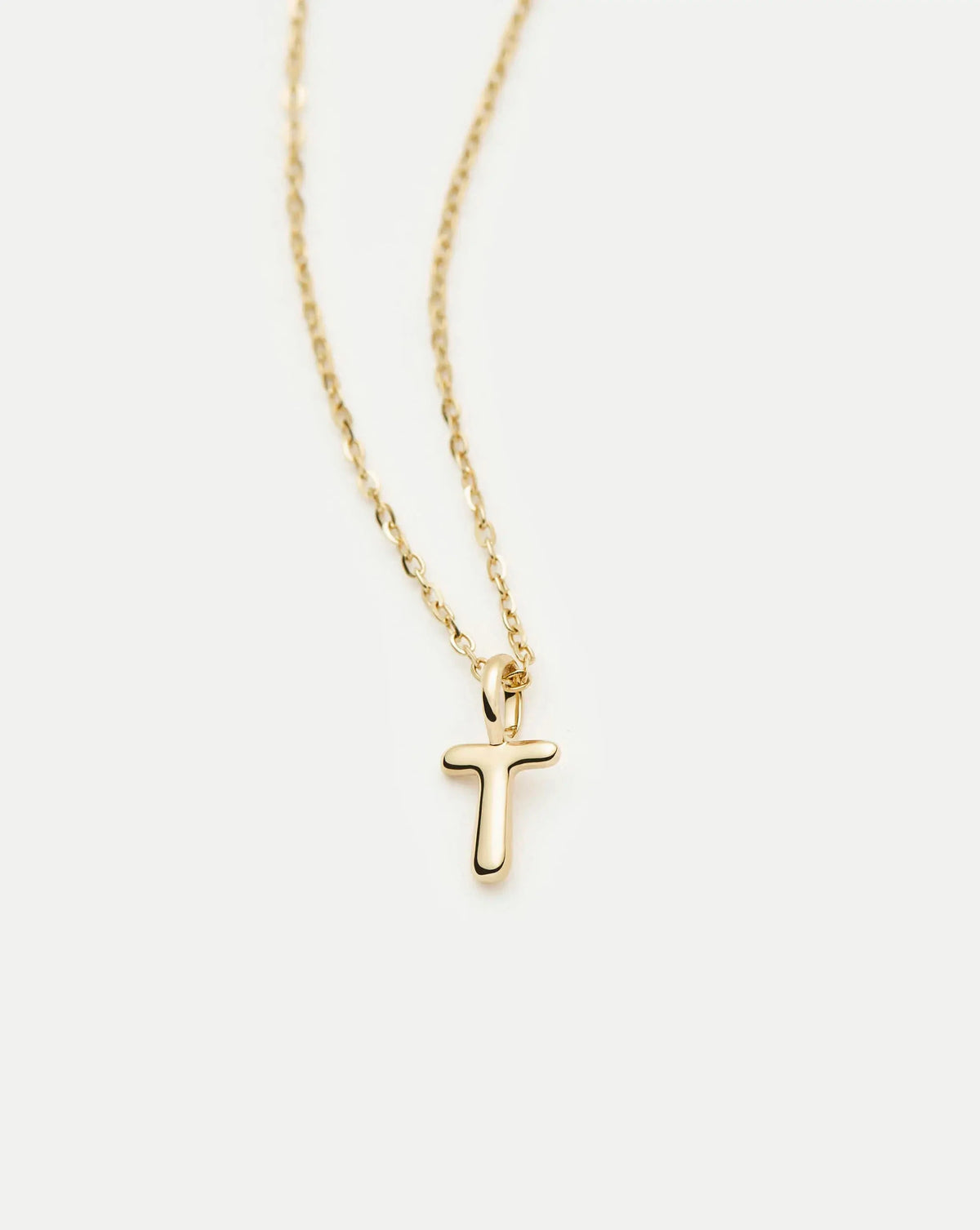 Solid Gold Initial Mini Pendant Necklace - T | 14k Solid Gold