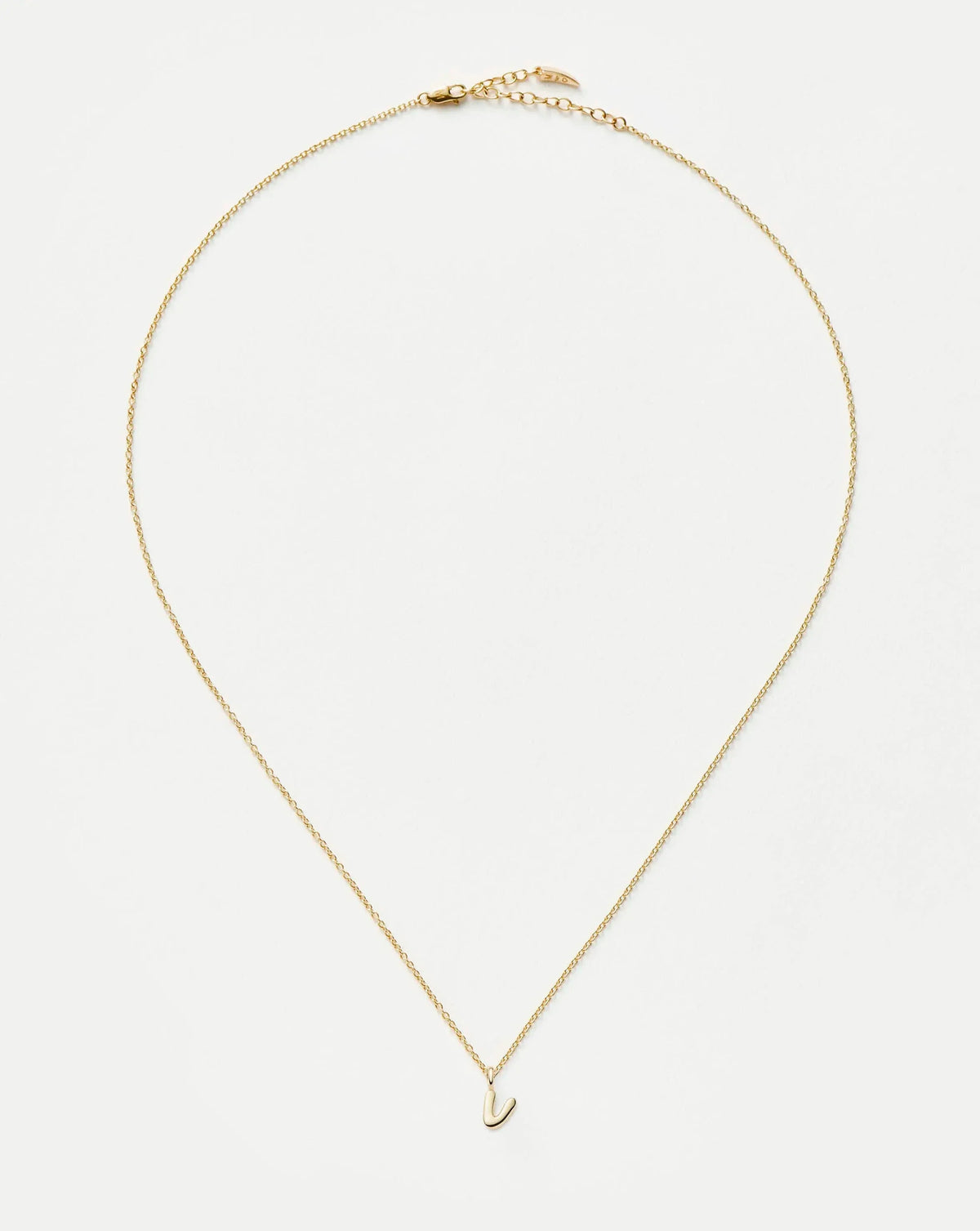 Solid Gold Initial Mini Pendant Necklace - V | 14k Solid Gold