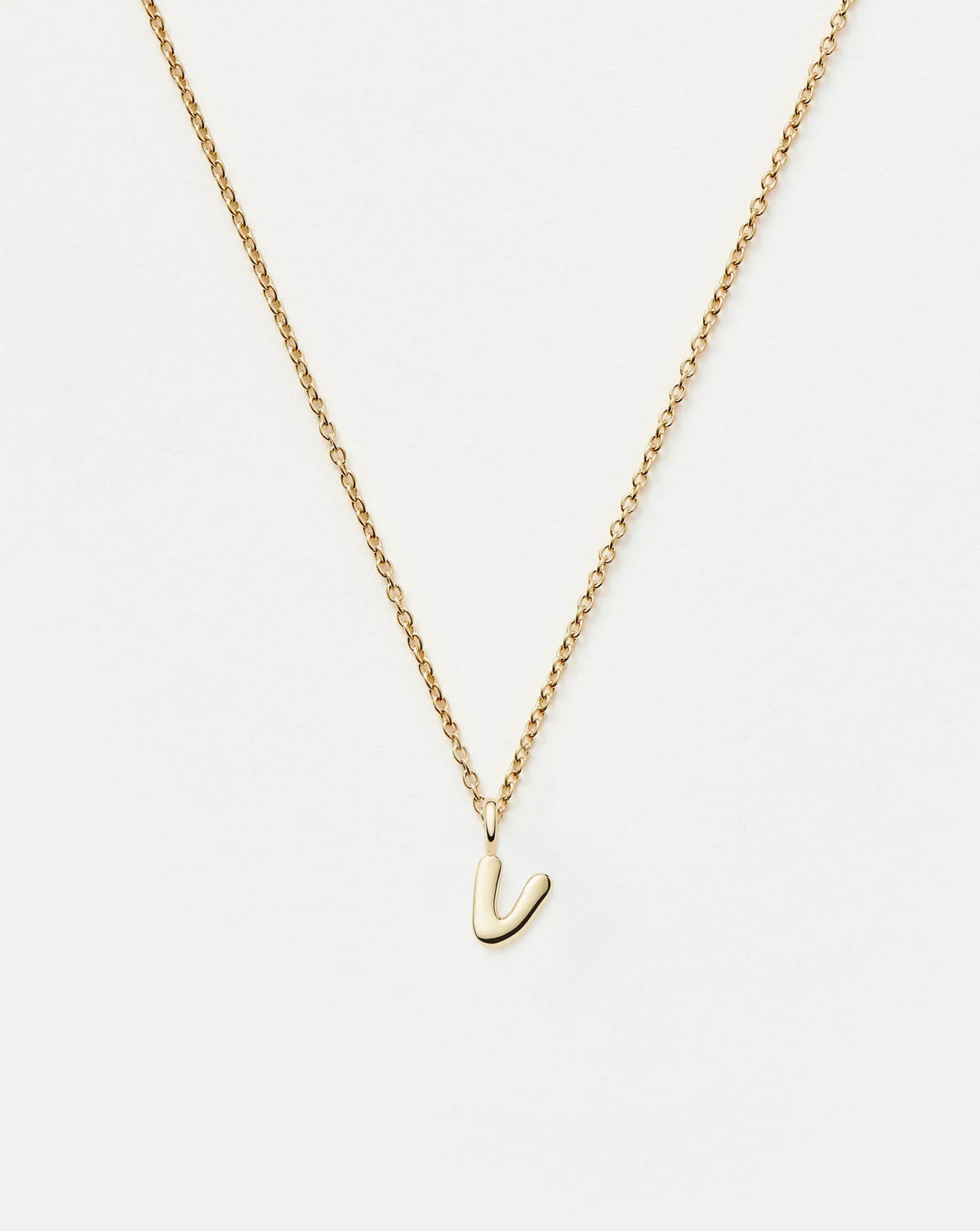 Solid Gold Initial Mini Pendant Necklace - V | 14k Solid Gold