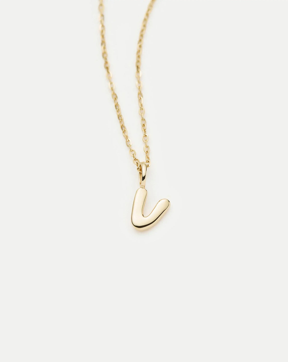 Solid Gold Initial Mini Pendant Necklace - V | 14k Solid Gold