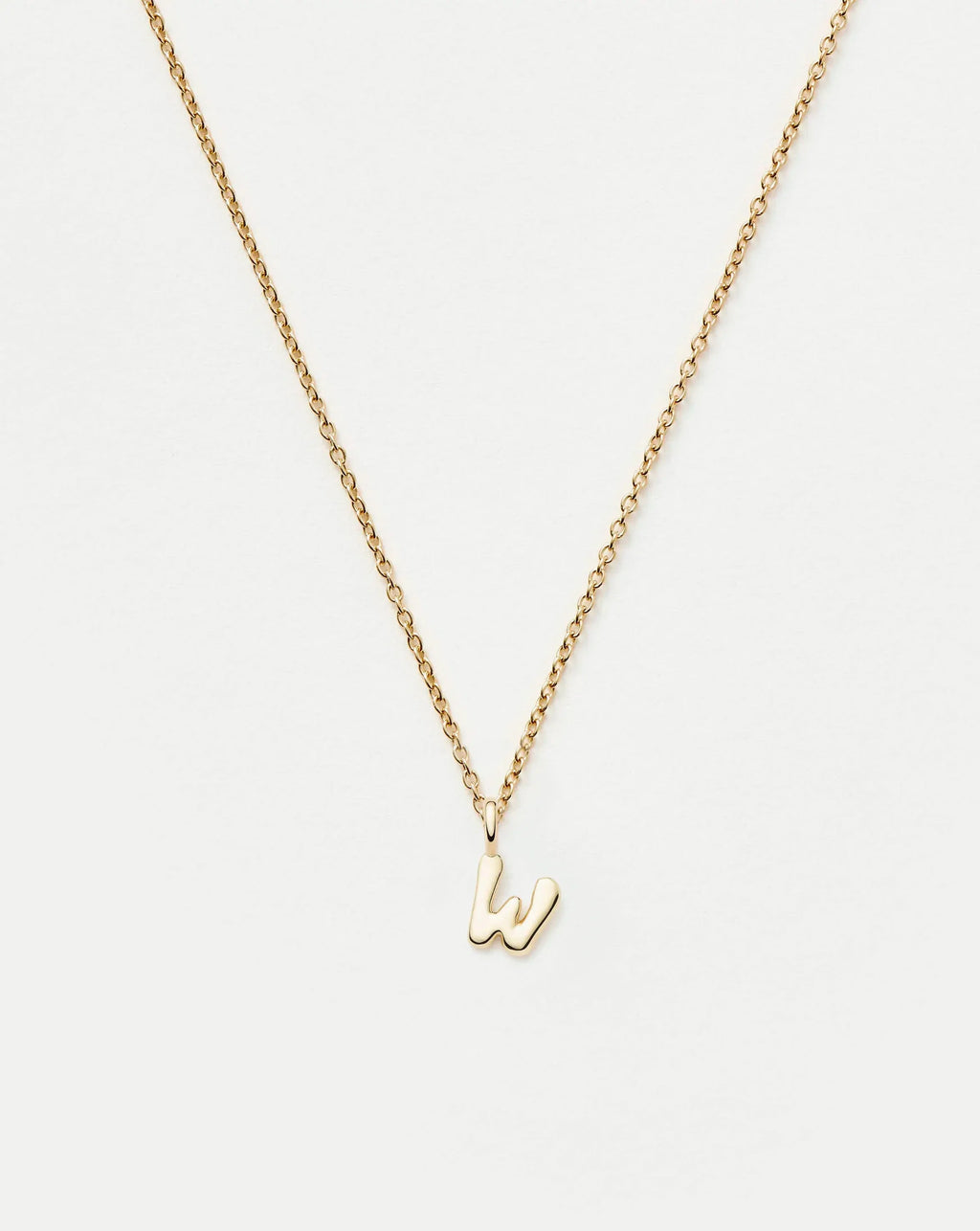 Solid Gold Initial Mini Pendant Necklace - W | 14k Solid Gold