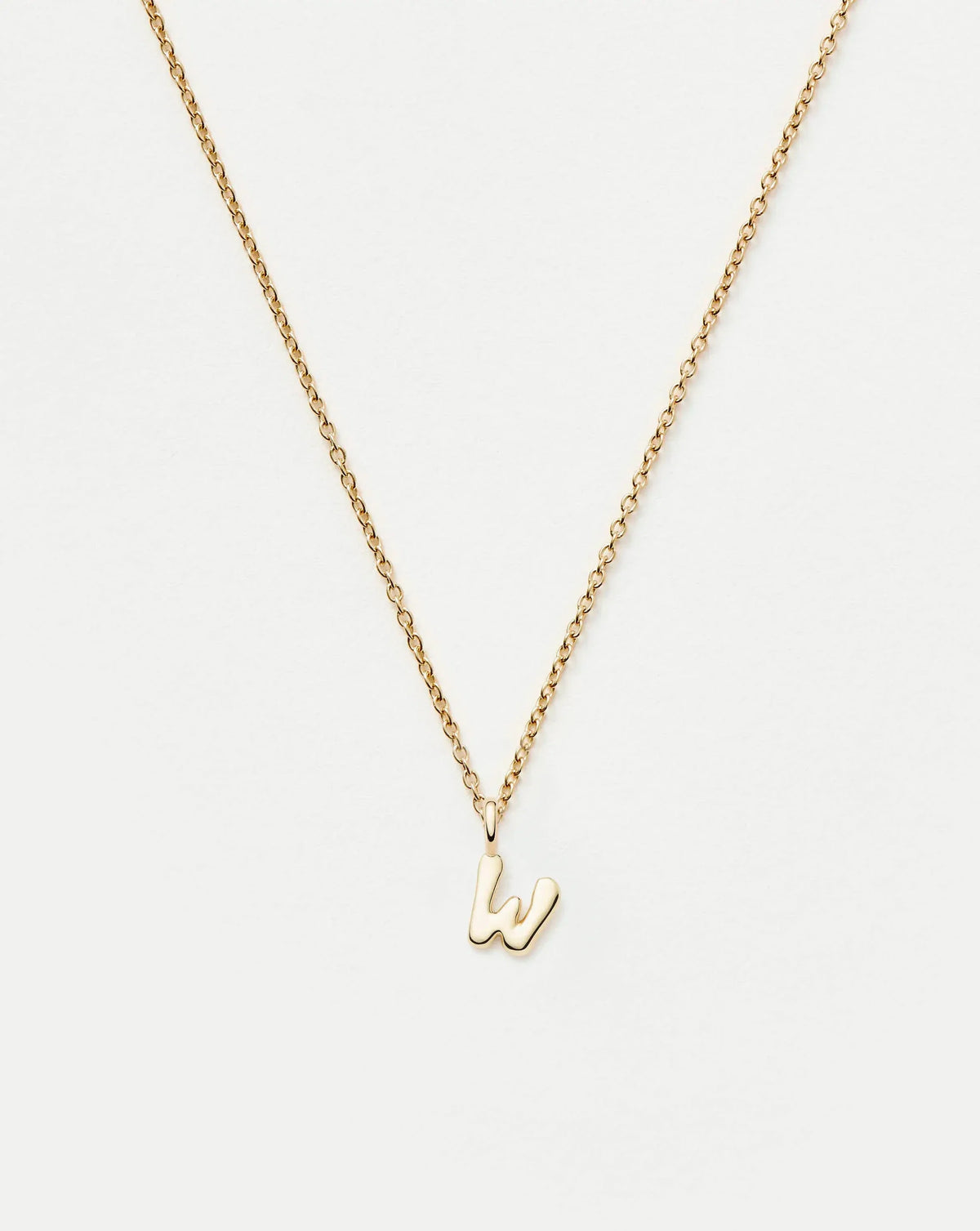 Solid Gold Initial Mini Pendant Necklace - W | 14k Solid Gold