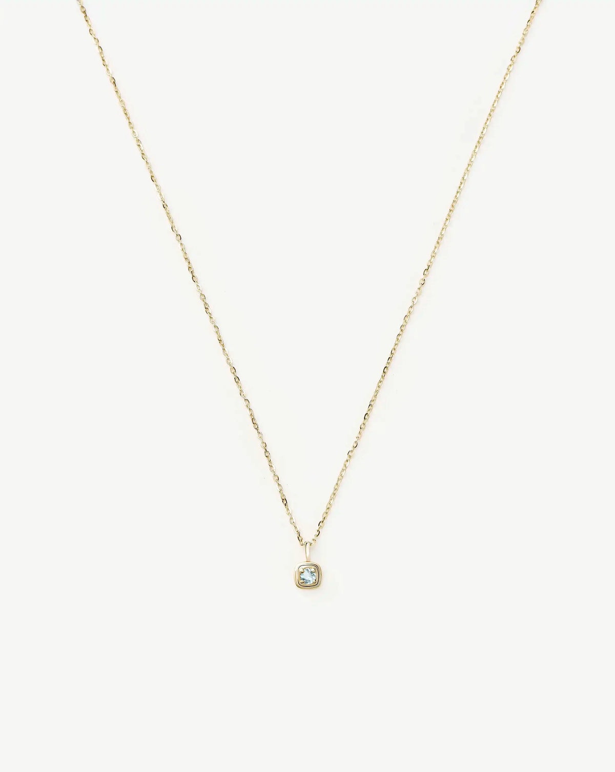 Solid Gold March Birthstone Pendant Necklace | 14k Solid Gold/Aquamarine