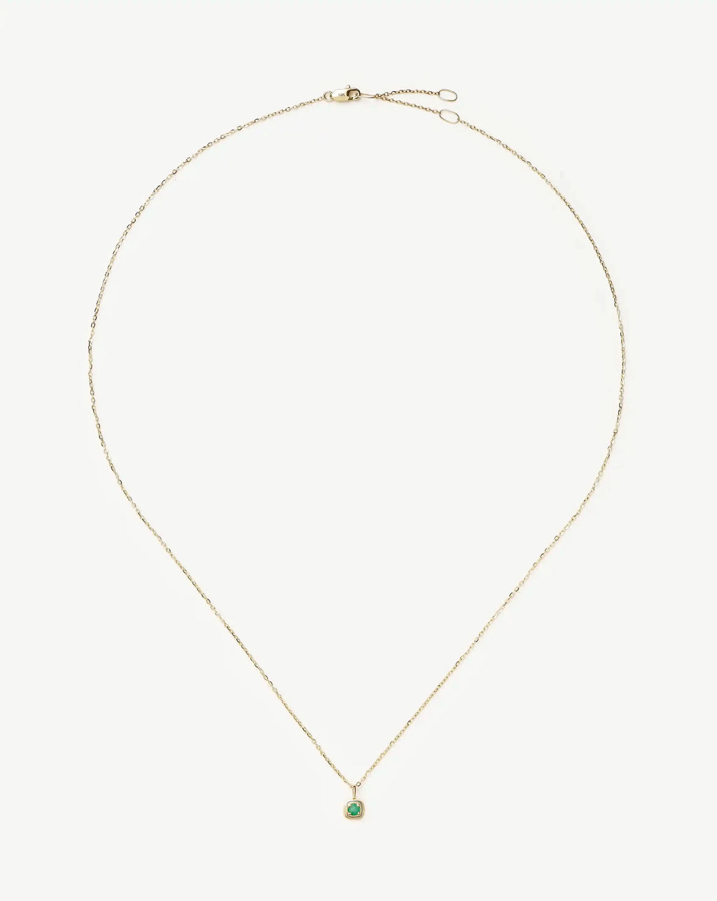 Solid Gold May Birthstone Pendant Necklace | 14k Solid Gold/Emerald