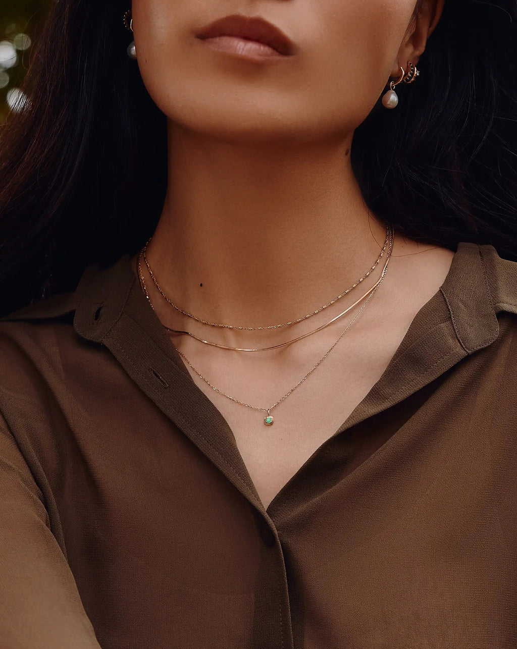 Solid Gold May Birthstone Pendant Necklace | 14k Solid Gold/Emerald