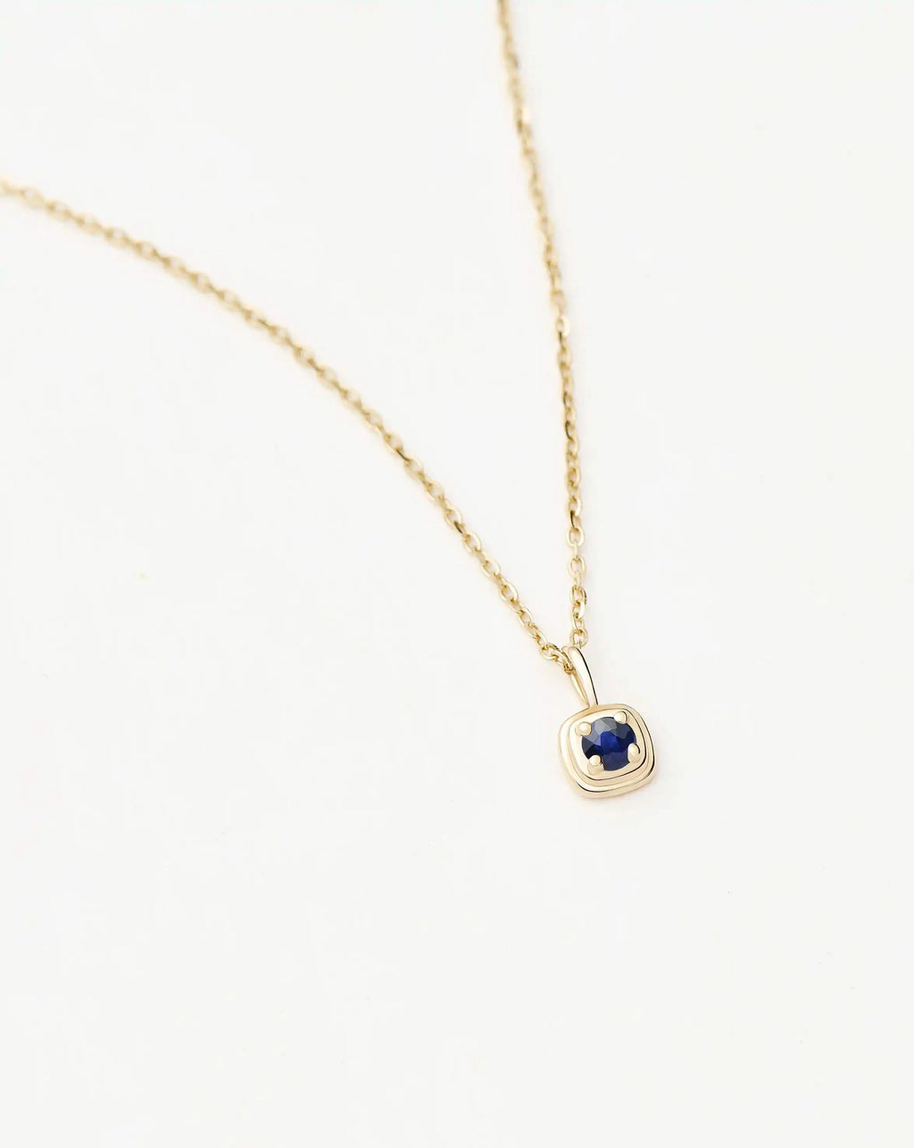 Solid Gold September Birthstone Pendant Necklace | 14k Solid Gold/Blue Sapphire