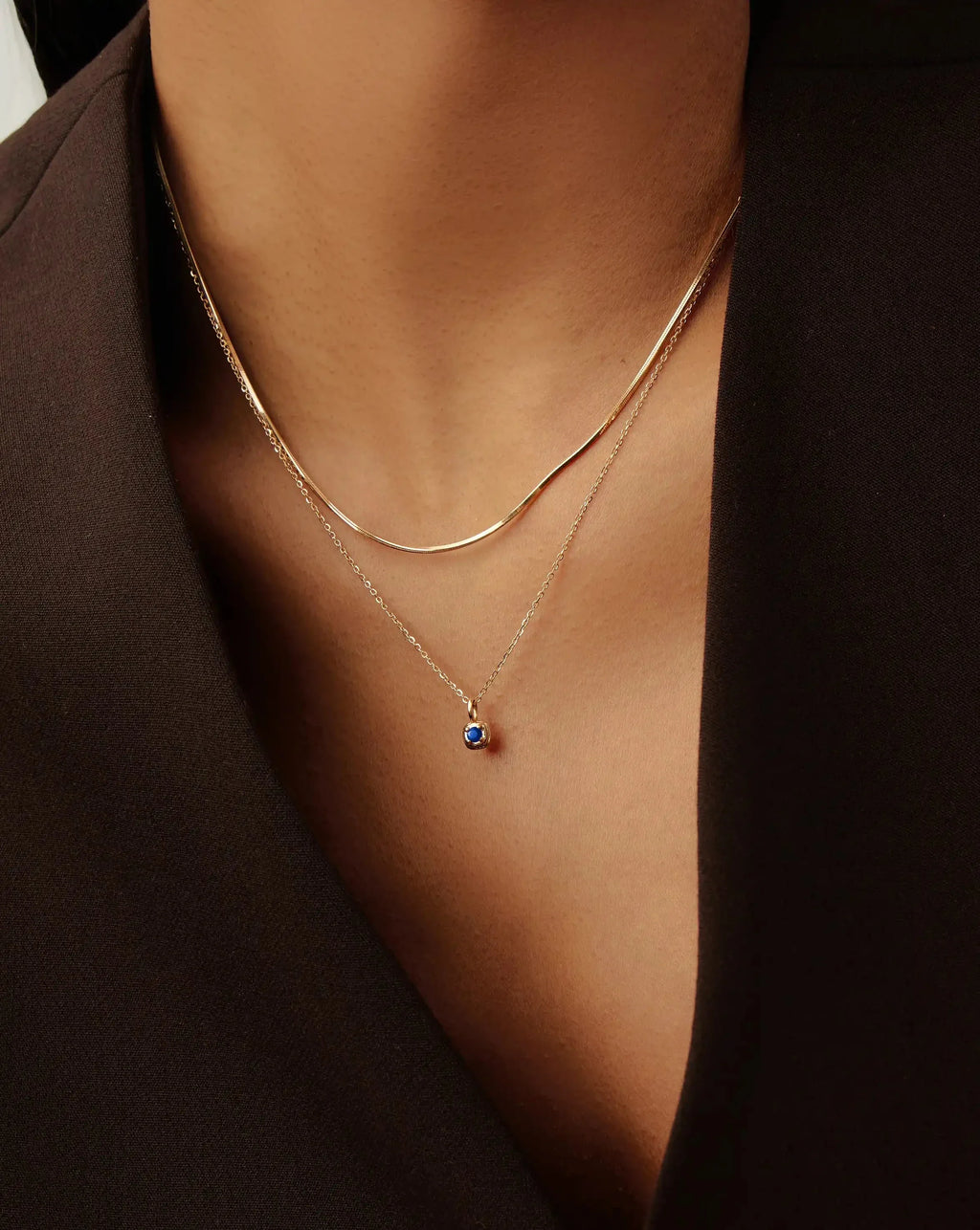 Solid Gold September Birthstone Pendant Necklace | 14k Solid Gold/Blue Sapphire