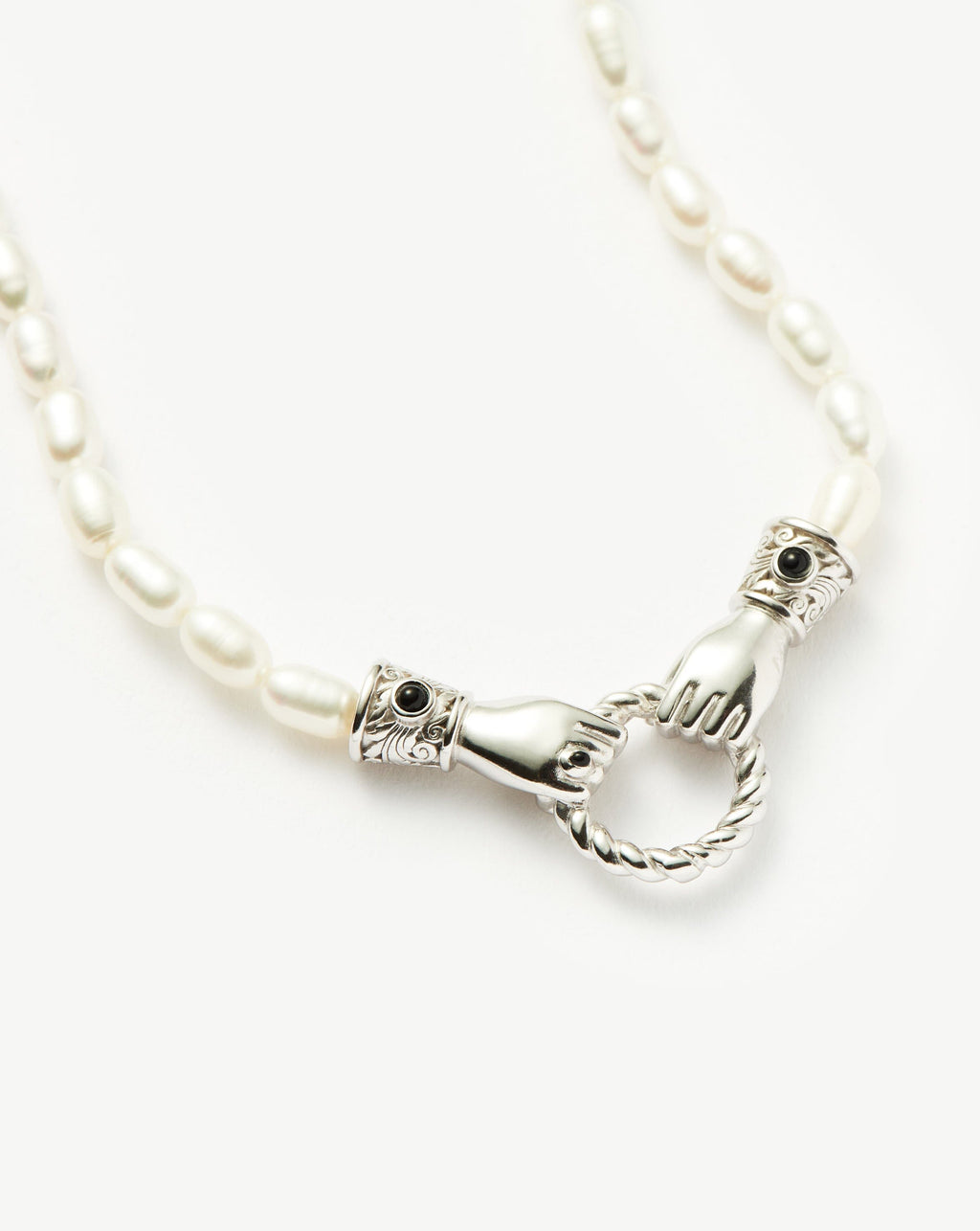 Harris Reed In Good Hands Pearl Pendant Necklace | Silver Plated/Pearl & Black Onyx