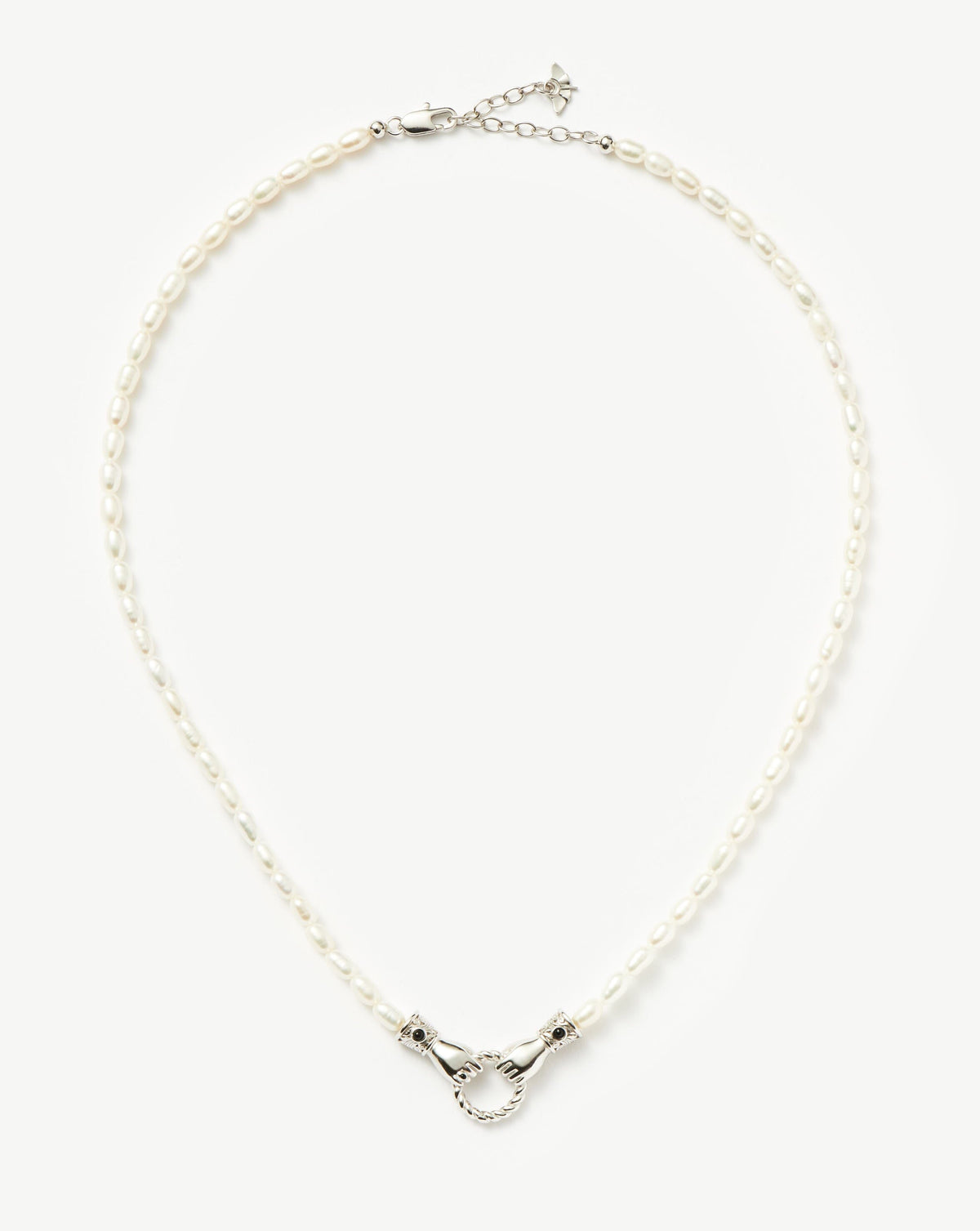 Harris Reed In Good Hands Pearl Pendant Necklace | Silver Plated/Pearl & Black Onyx
