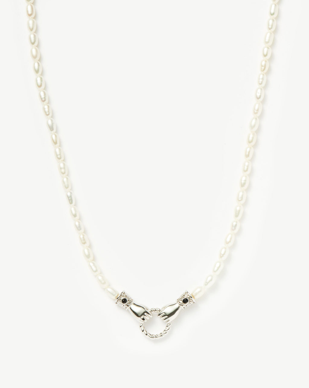 Harris Reed In Good Hands Pearl Pendant Necklace | Silver Plated/Pearl & Black Onyx