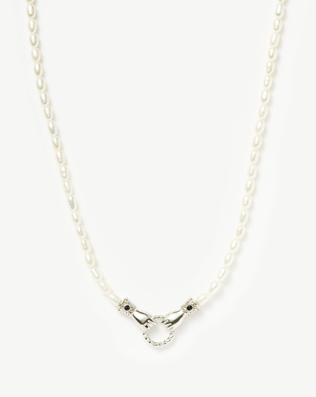 Harris Reed In Good Hands Pearl Pendant Necklace | Silver Plated/Pearl & Black Onyx