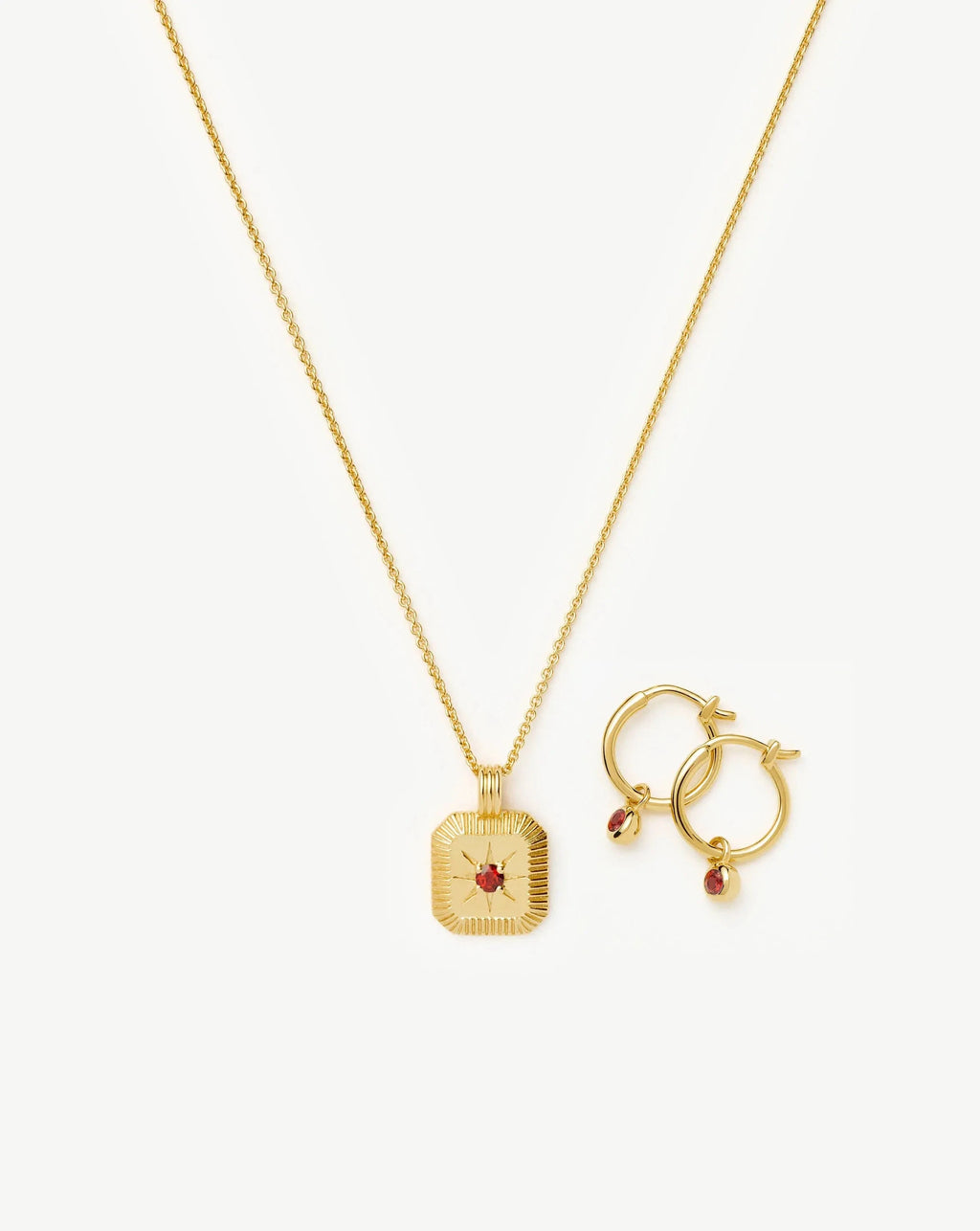 January Birthstone Necklace & Charm Earrings Set | 18k Gold Vermeil/Garnet