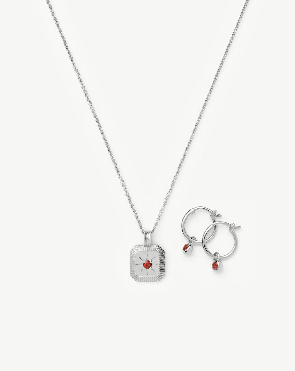 January Birthstone Necklace & Charm Earrings Set | Sterling Silver