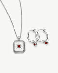 January Birthstone Necklace & Charm Earrings Set | Sterling Silver