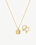 June Birthstone Necklace & Charm Earrings Set | 18k Gold Vermeil/Rainbow Moonstone