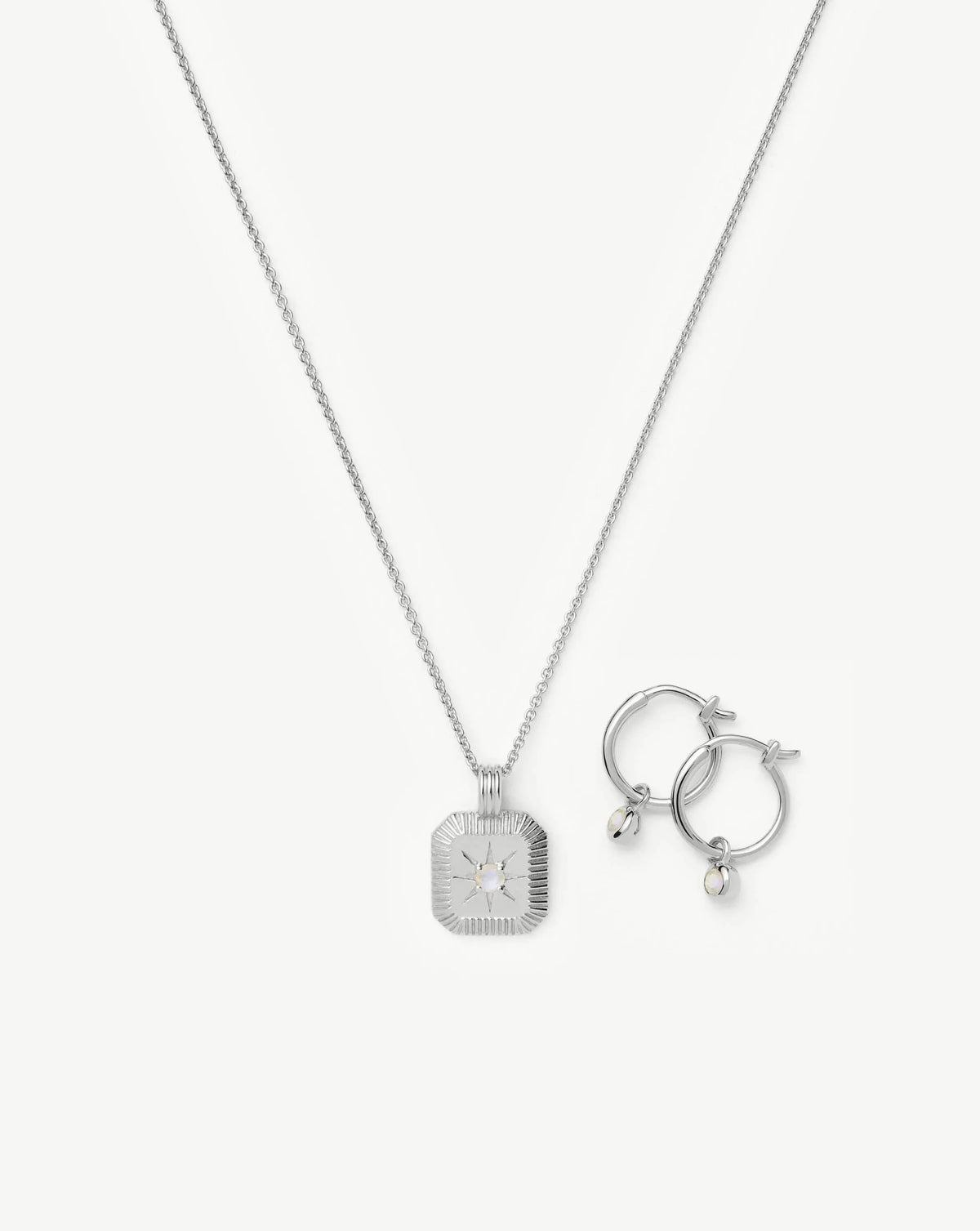 June Birthstone Necklace & Charm Earrings Set | Sterling Silver