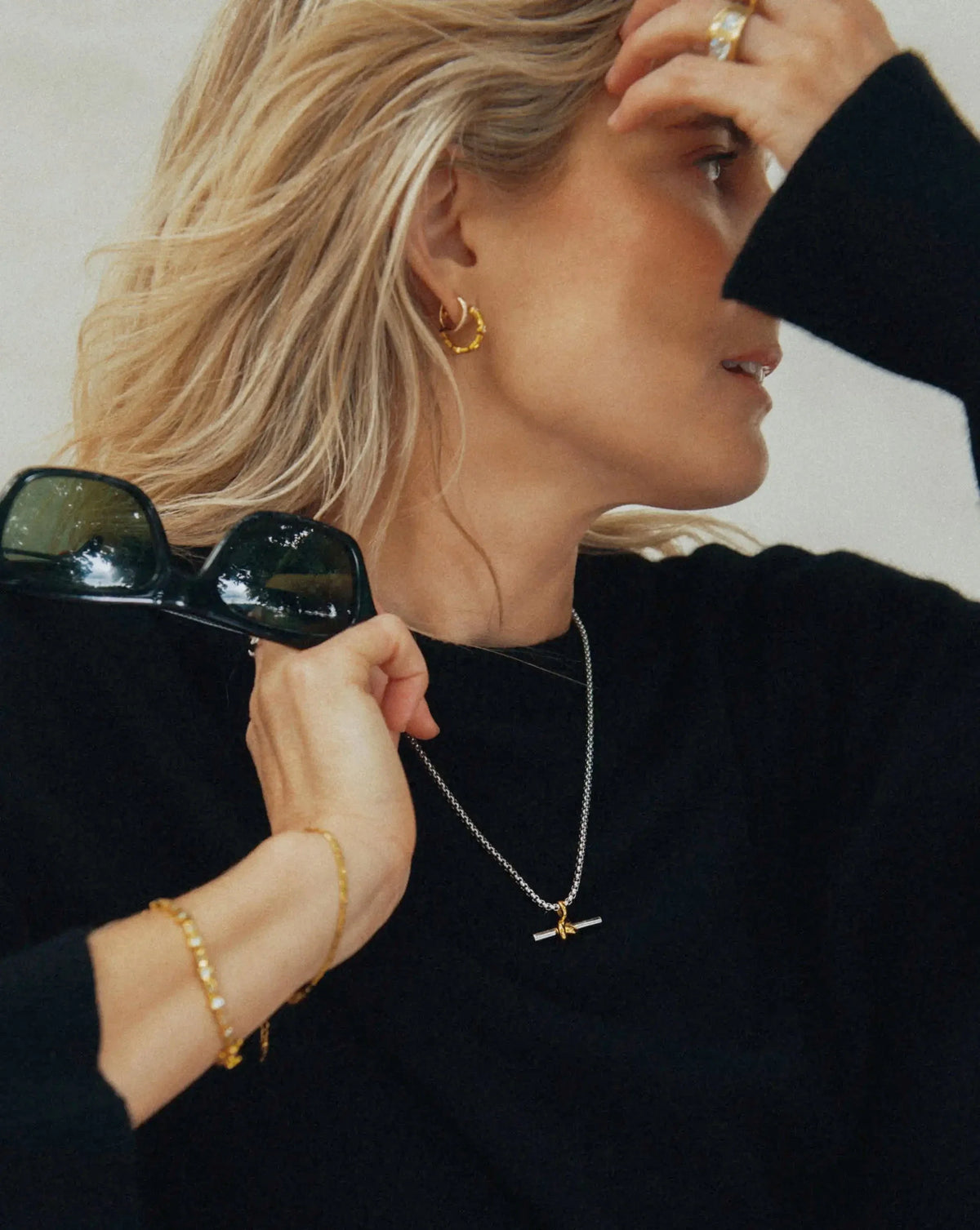 Lucy Williams Chunky Knot T-Bar Necklace | Mixed Metal