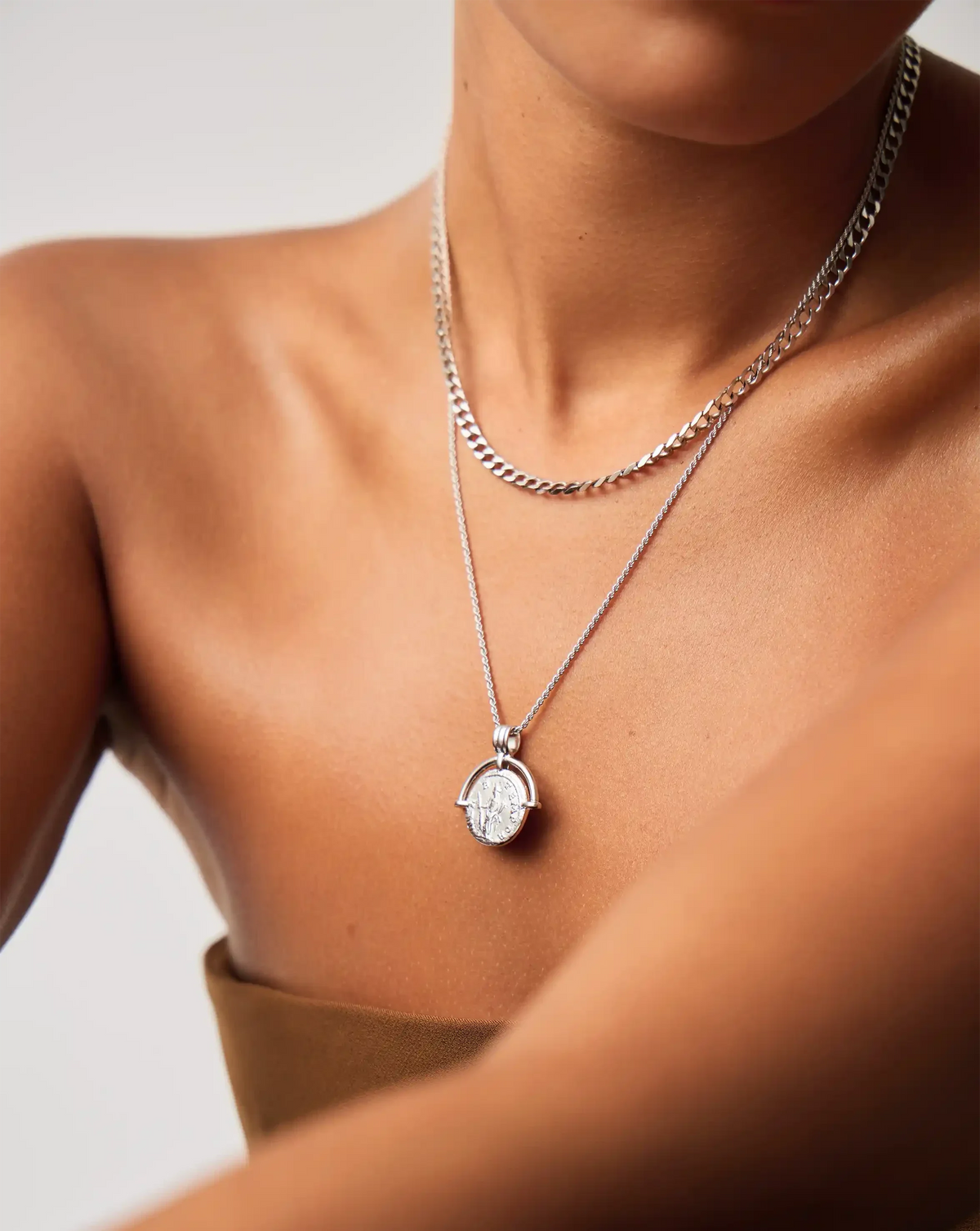 Lucy Williams Engravable Roman Arc Coin Necklace | Silver Plated