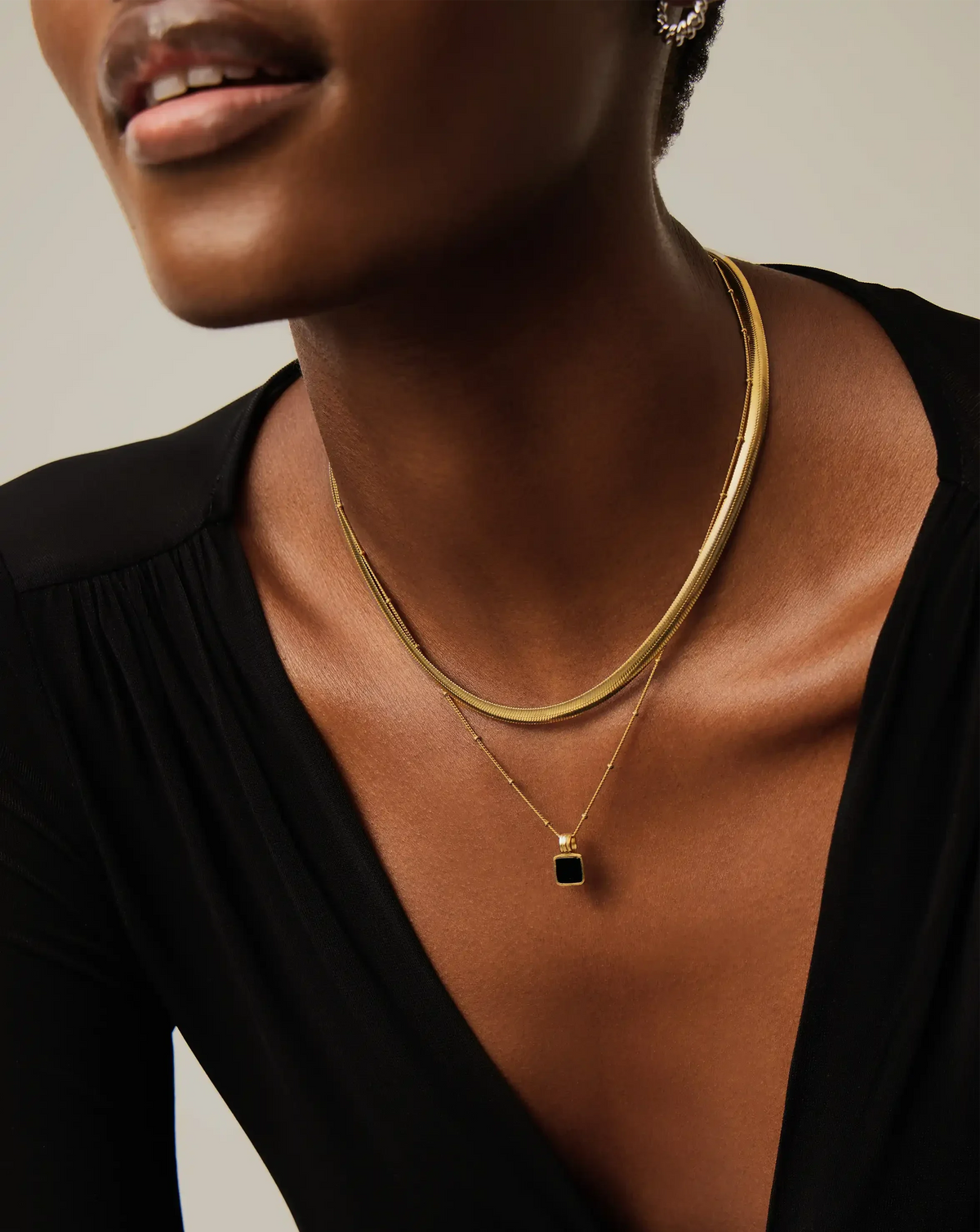 Lucy Williams Square Onyx Necklace | 18k Gold Vermeil/Black Onyx