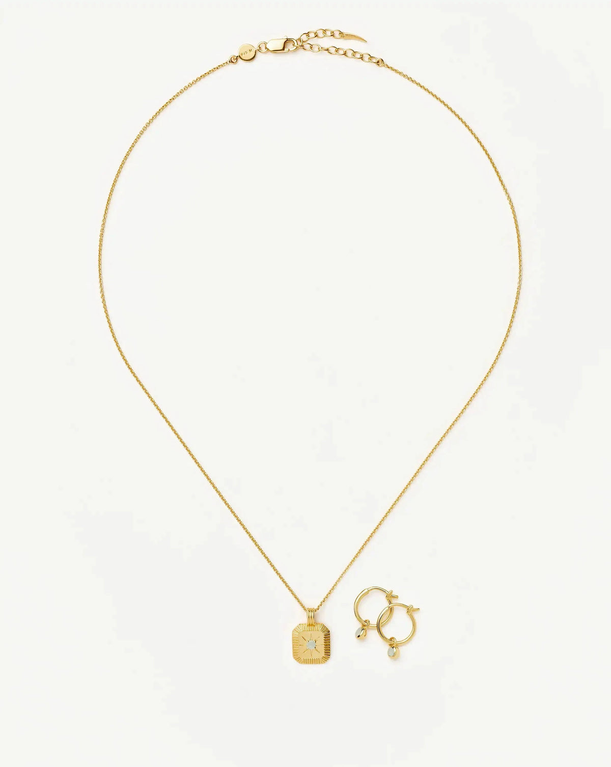 March Birthstone Necklace & Charm Earrings Set | 18k Gold Vermeil/Milky Aquamarine