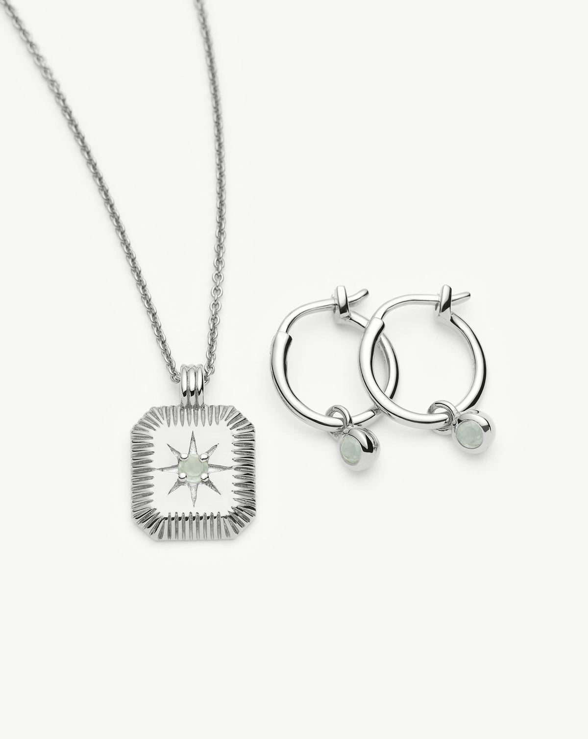 March Birthstone Necklace & Charm Earrings Set | Sterling Silver