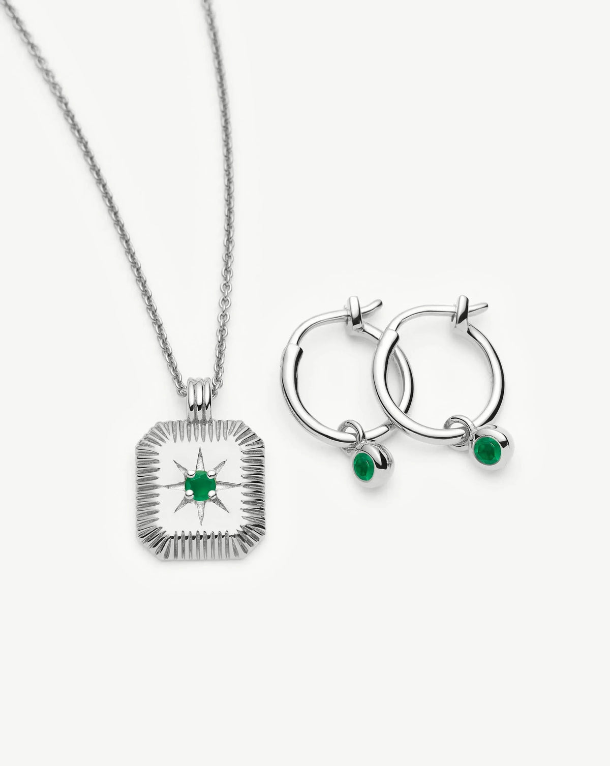 May Birthstone Necklace & Charm Earrings Set | Sterling Silver