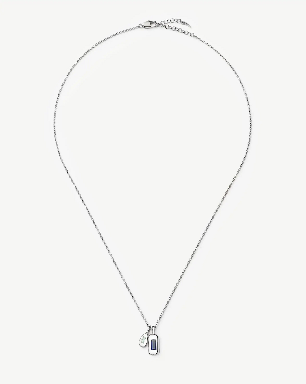 Molten Gemstone Bean Pendant Necklace | Silver Plated/Blue Onyx and Lab Grown Sapphire