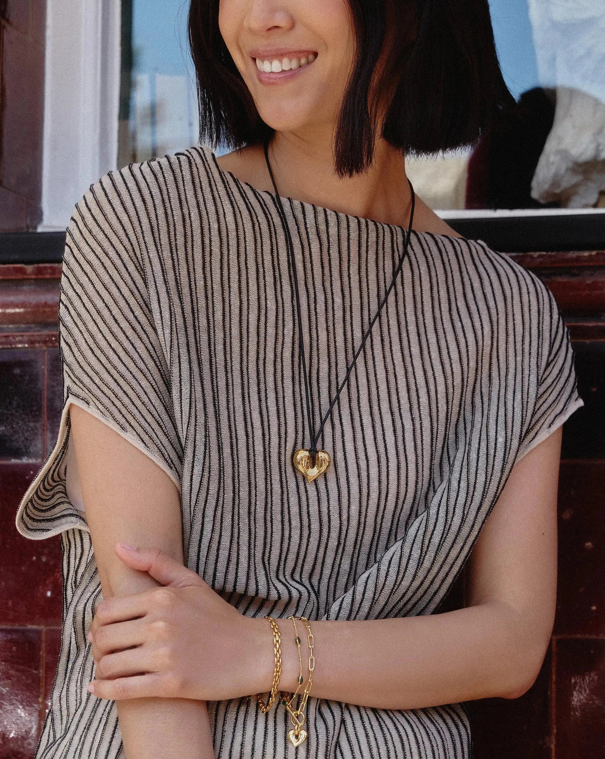 Molten Heart Pendant Cord Necklace | 18k Gold Plated