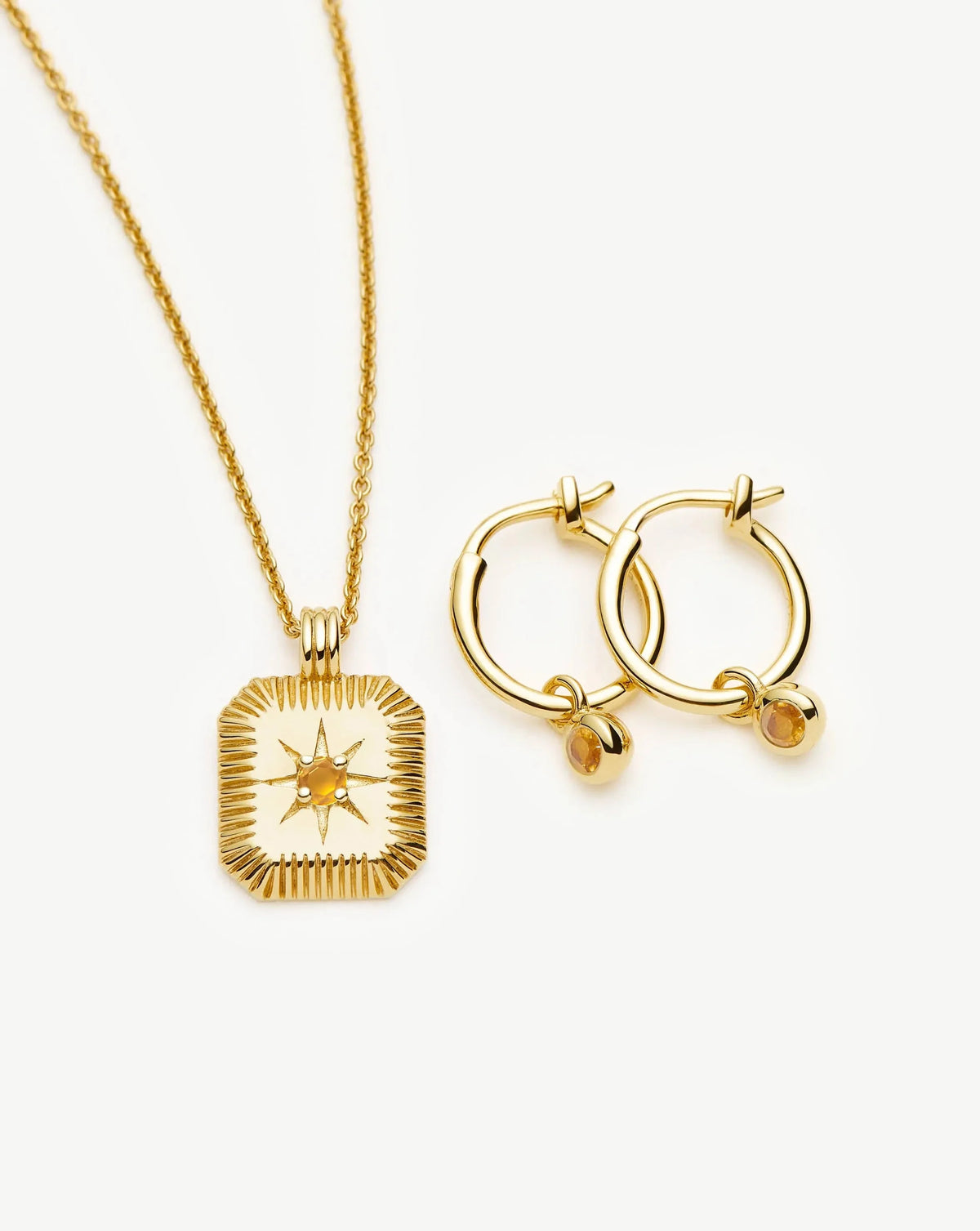 November Birthstone Necklace & Charm Earrings Set | 18k Gold Vermeil/Citrine