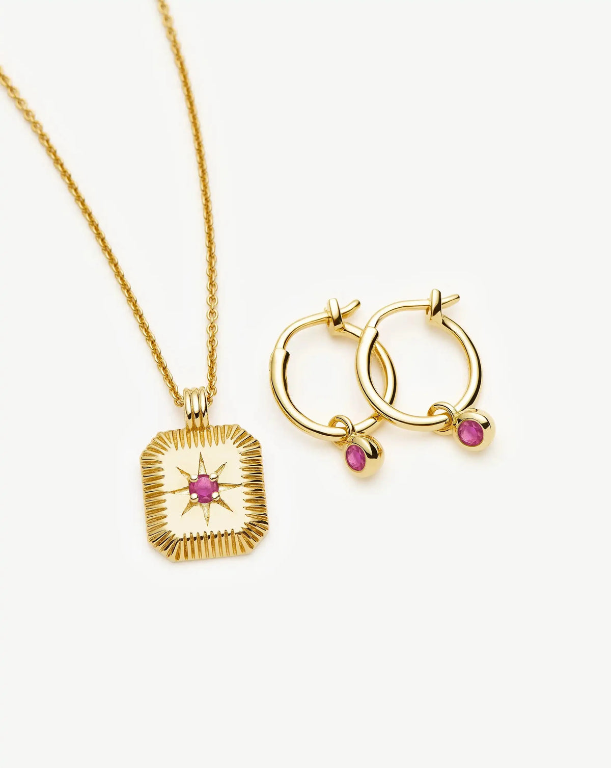 October Birthstone Necklace & Charm Earrings Set | 18k Gold Vermeil/Pink Tourmaline