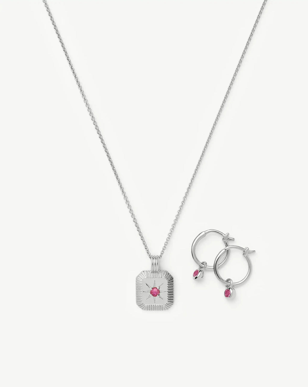 October Birthstone Necklace & Charm Earrings Set | Sterling Silver