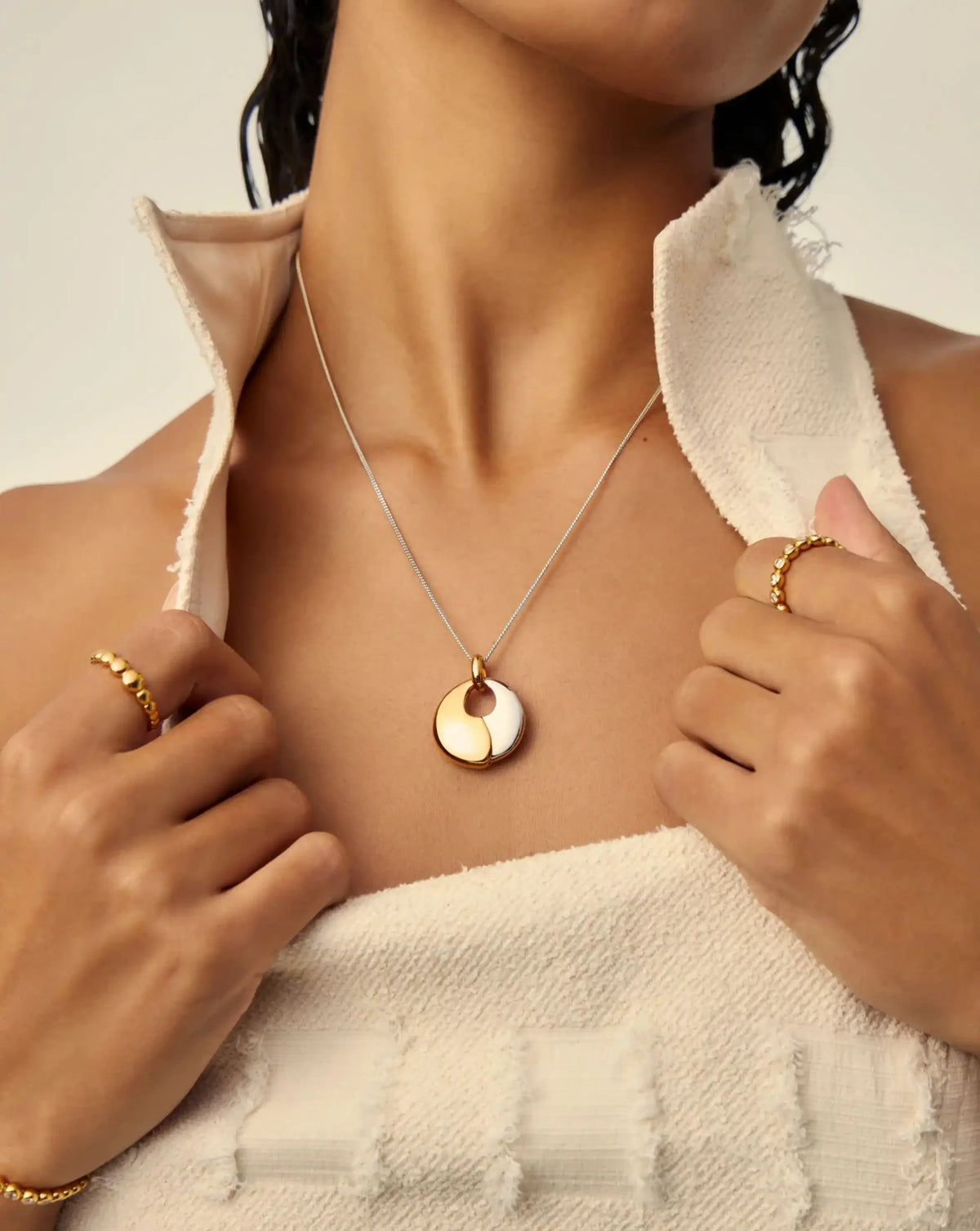 Sculptural Pebble Pendant Necklace Set | Mixed Metal