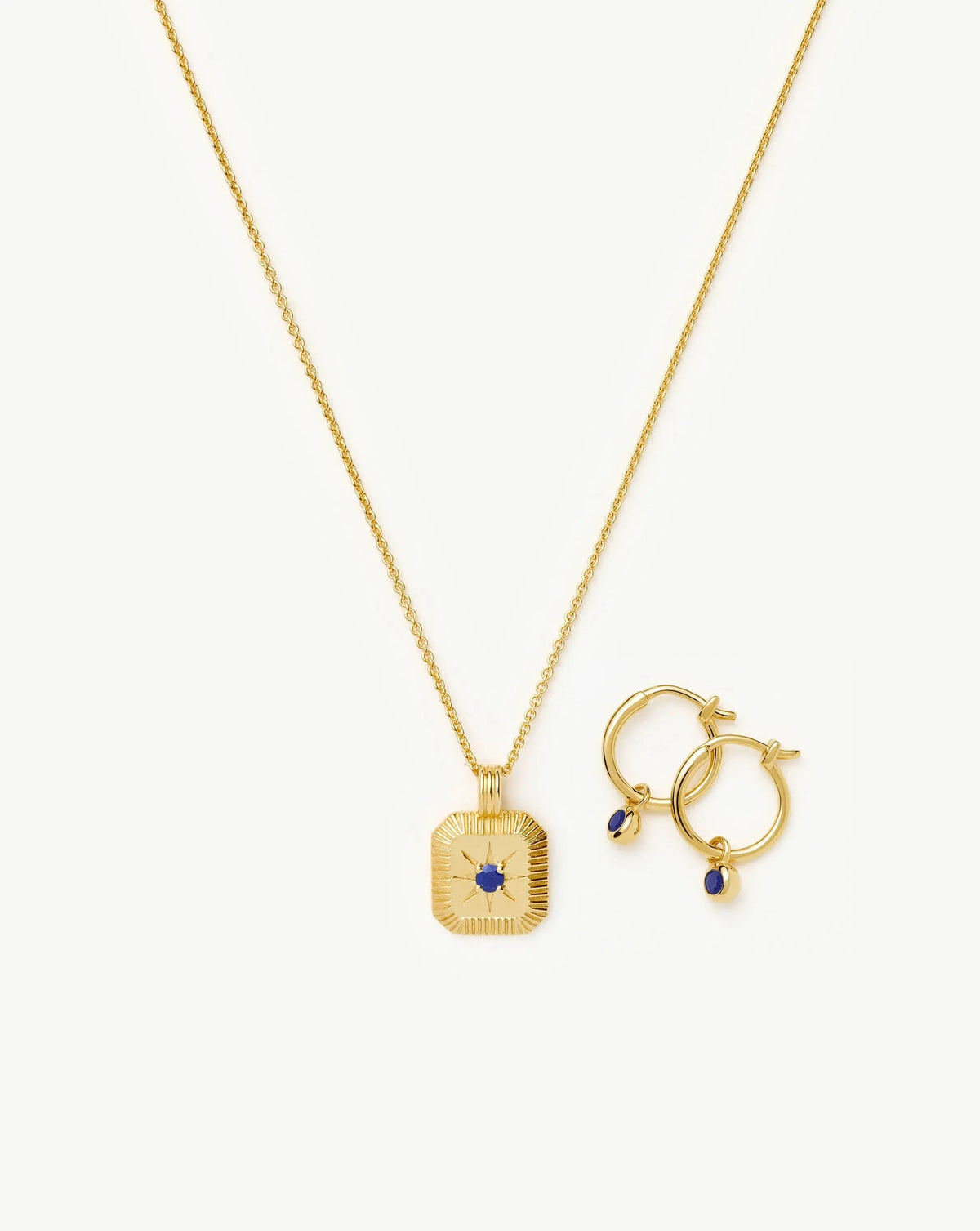 September Birthstone Necklace & Charm Earrings Set | 18k Gold Vermeil/Lapis
