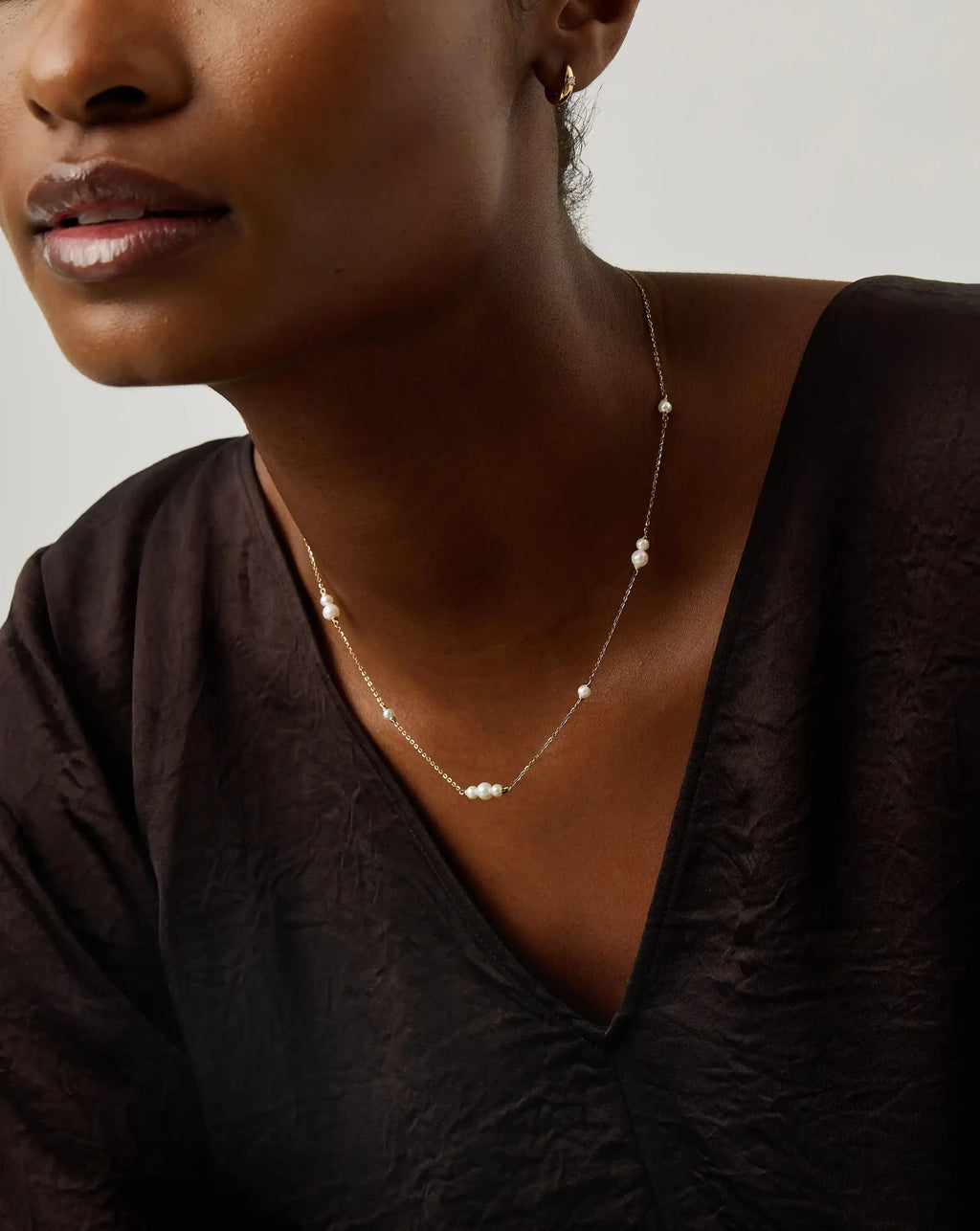 Solid Gold Pearl Chain Necklace | 14k Solid Gold/Pearl