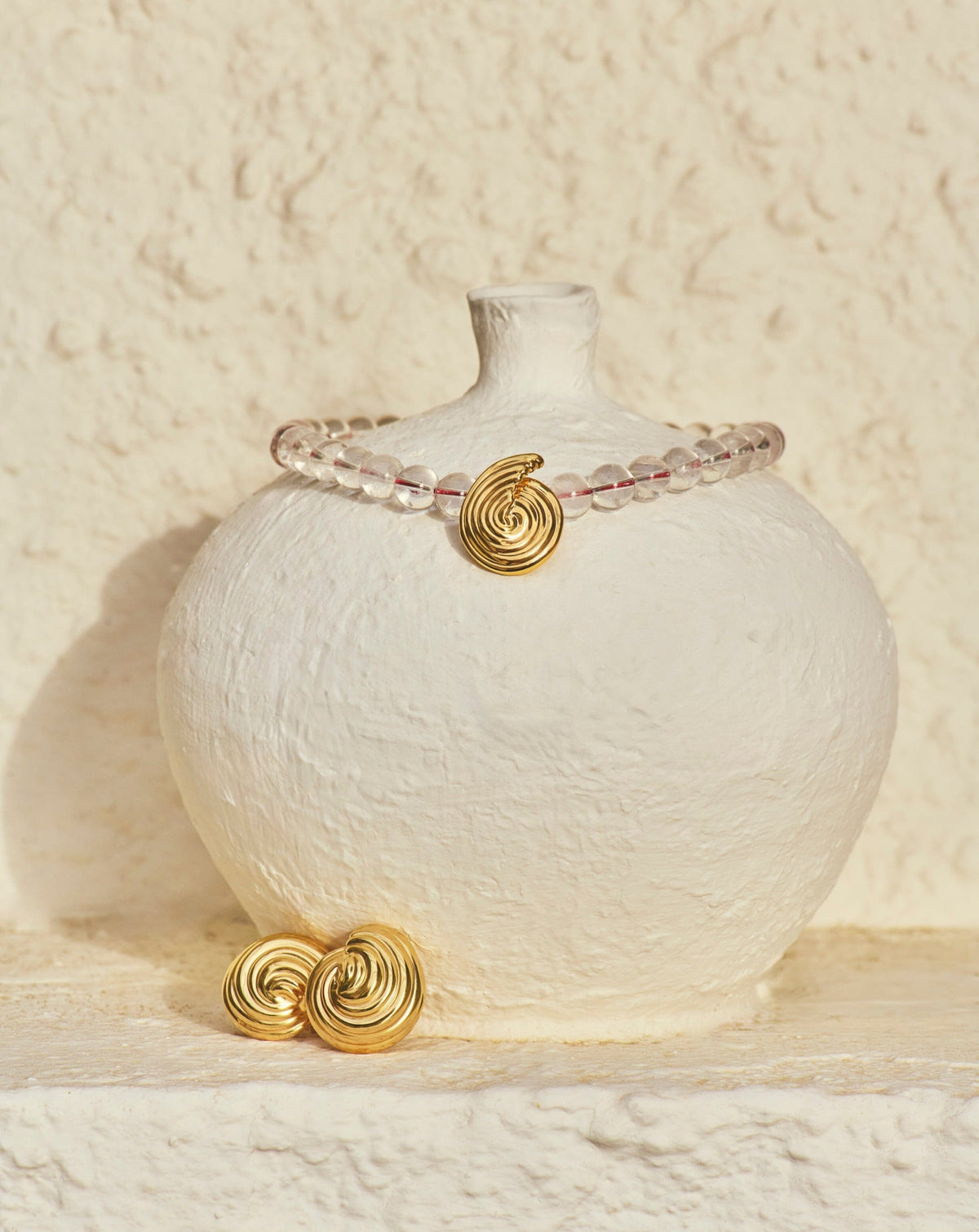 Spiral Gemstone Beaded Pendant Necklace | 18k Gold Plated/Clear Crystal Quartz