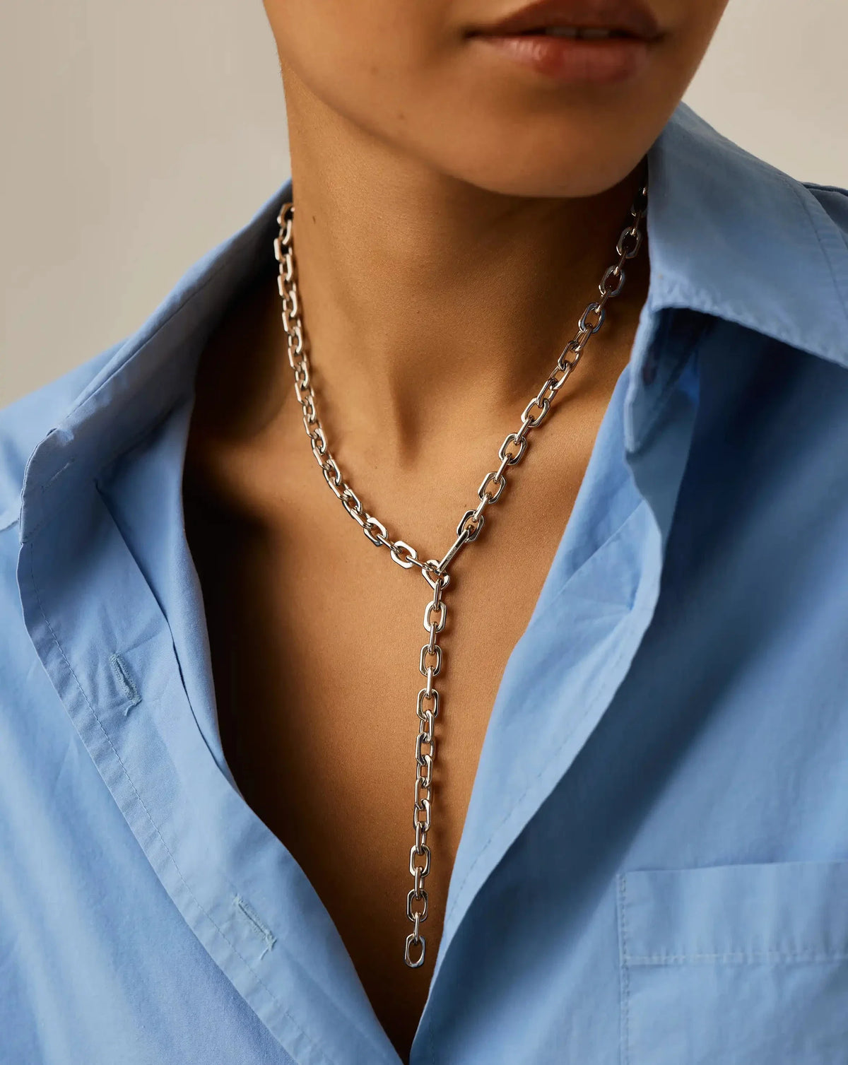 Square Paperclip Chain Necklace | Platinum Plated