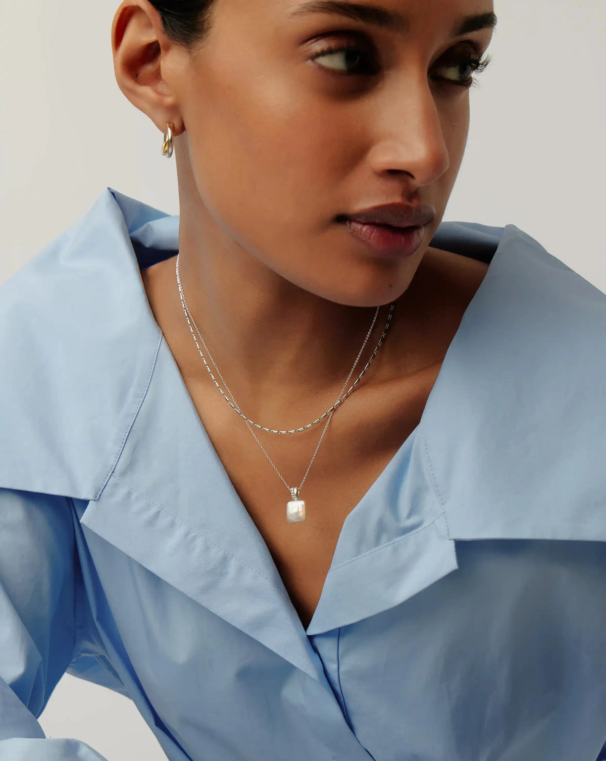 Square Pearl Baya Pendant Necklace | Sterling Silver/Pearl