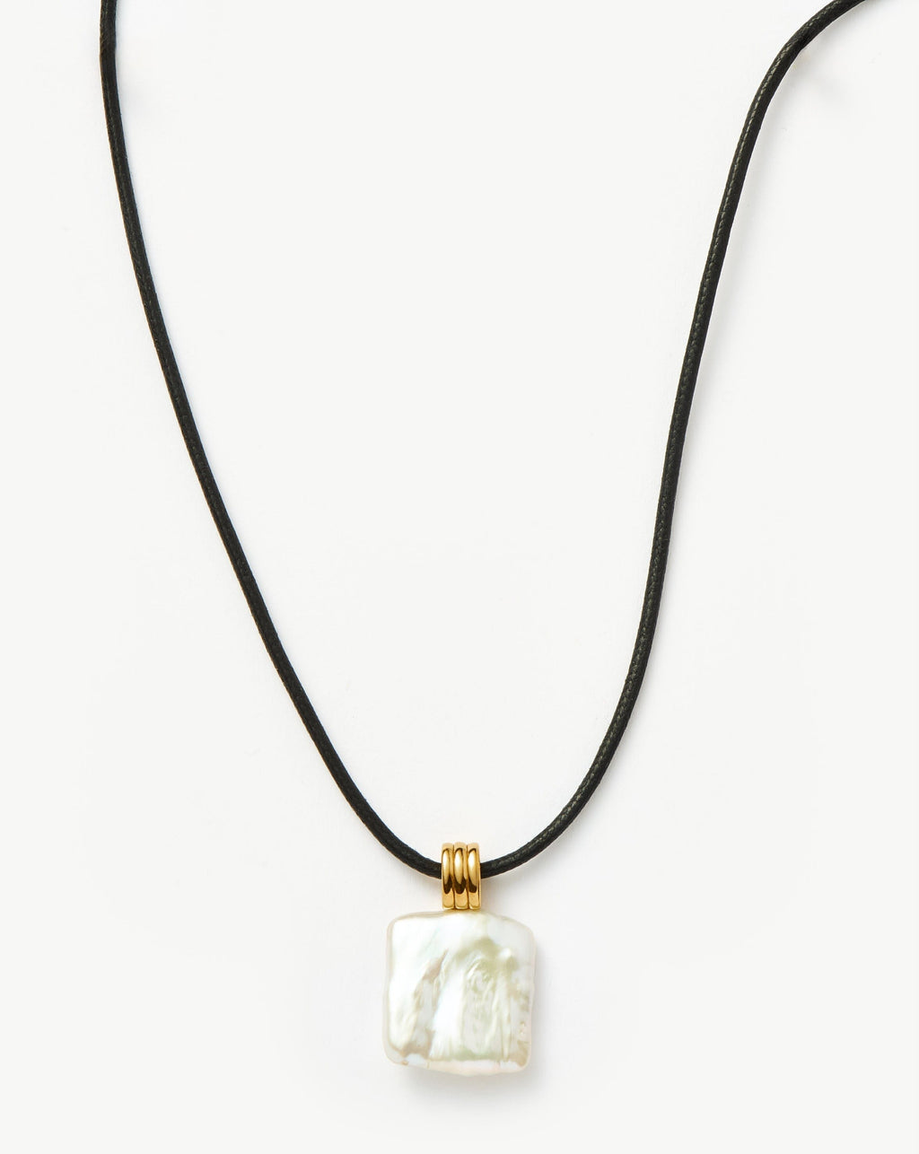 Square Pearl Pendant Cord Necklace | 18k Gold Plated Vermeil/Pearl